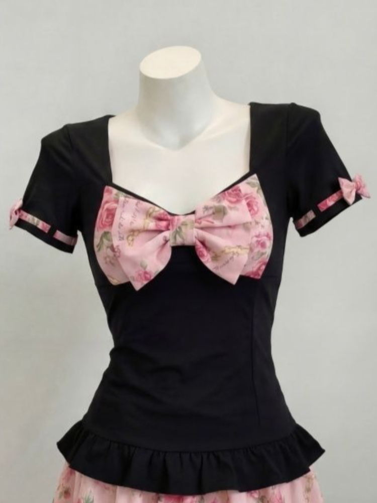 レディース甘い花柄プリントツーピースセット フェアリーボウス - Women'S Fashion Kilt のレビューと価格