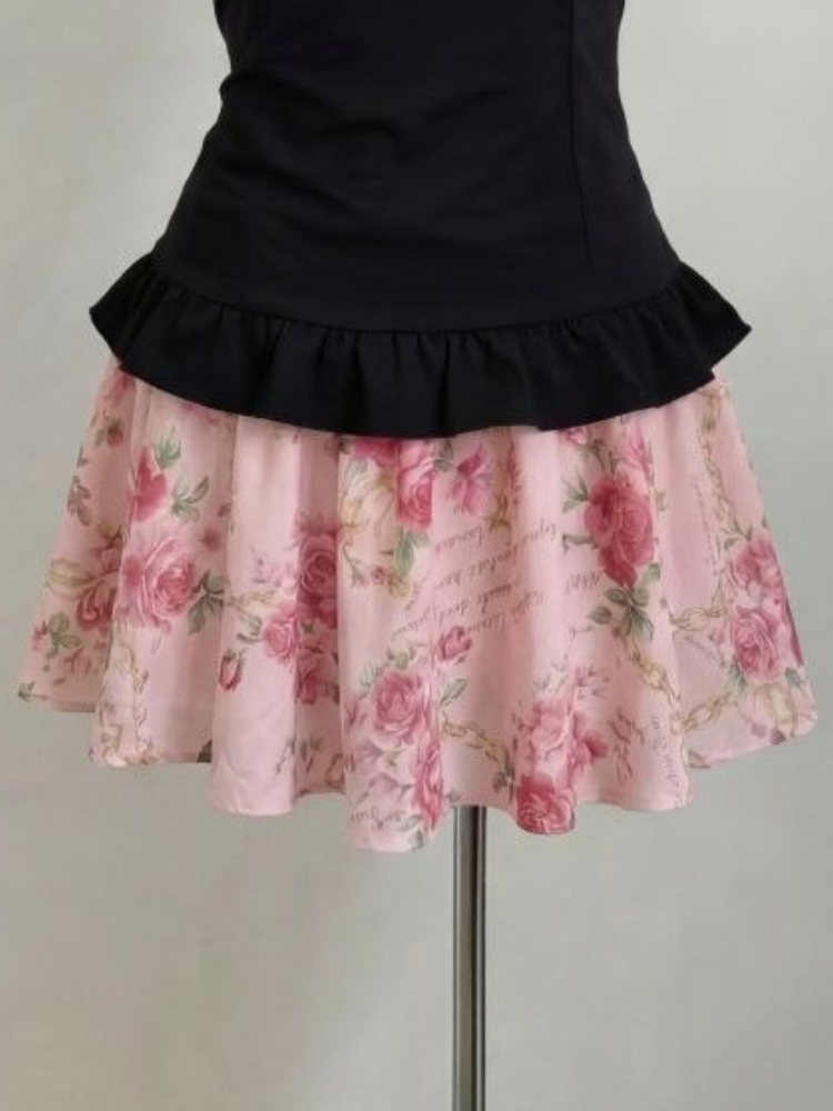 レディース甘い花柄プリントツーピースセット フェアリーボウス - Women'S Fashion Kilt のレビューと価格