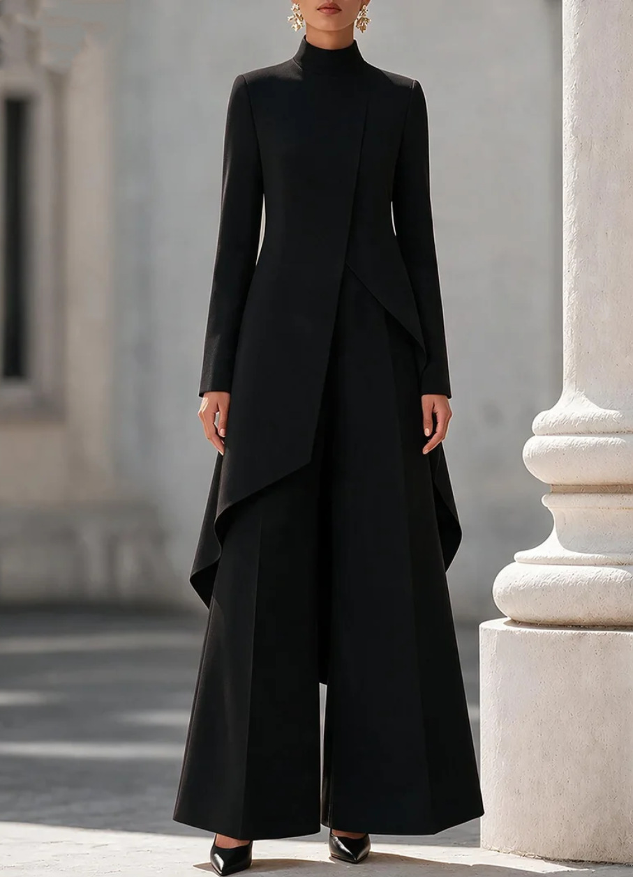 レディース ツーピースセットアップ モックネック 長袖 アシ - Wide Leg Palazzo Pants のレビューと価格