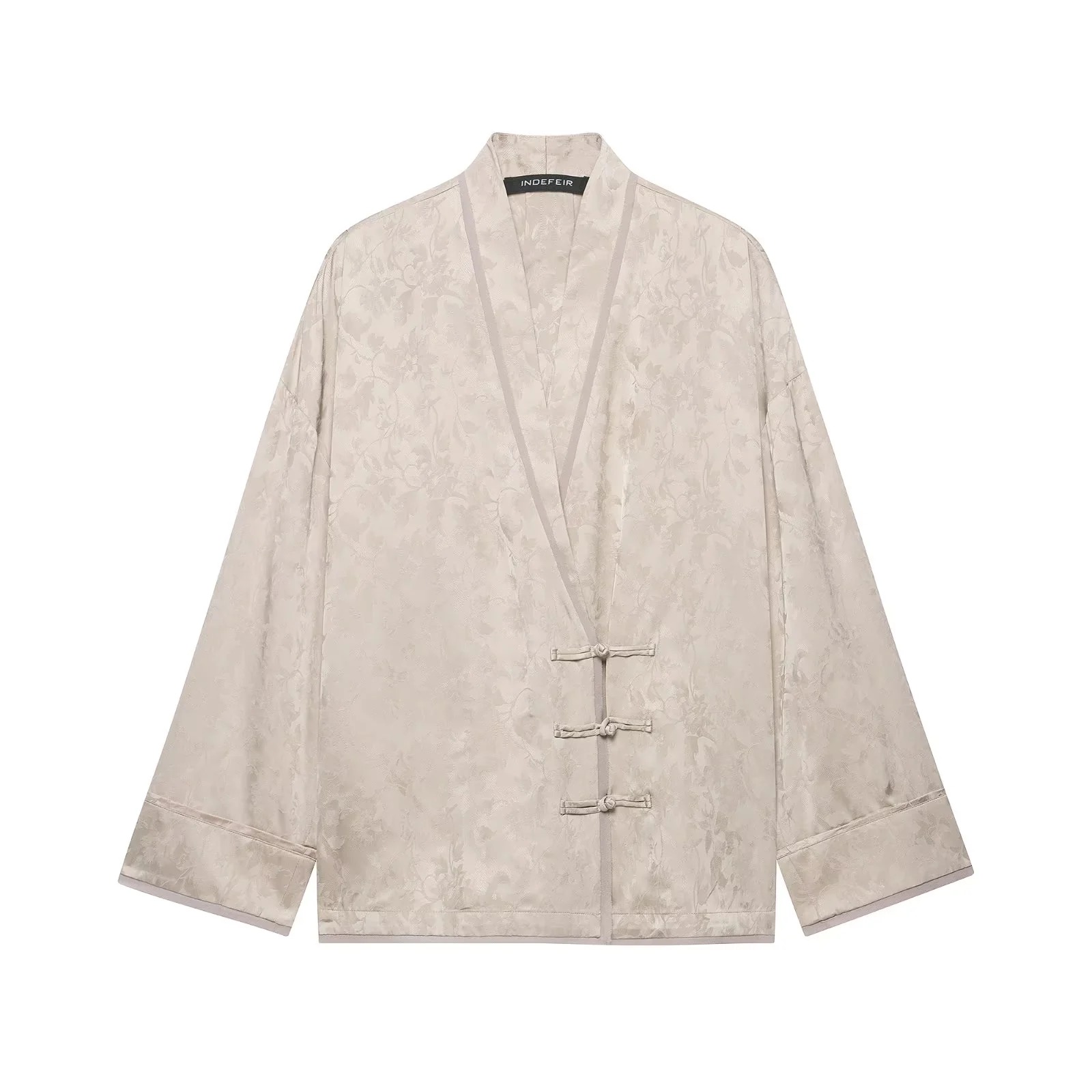 女性用花柄サテンツーピースセット Vネックフロッグボタン着物 - Women'S Fashion Kimono のレビューと価格