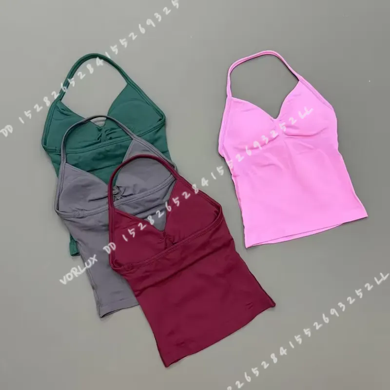 女性用ジムワークアウトタンクトップ、ホルターネック、内蔵ブラ - Bra Top Seamless のレビューと価格