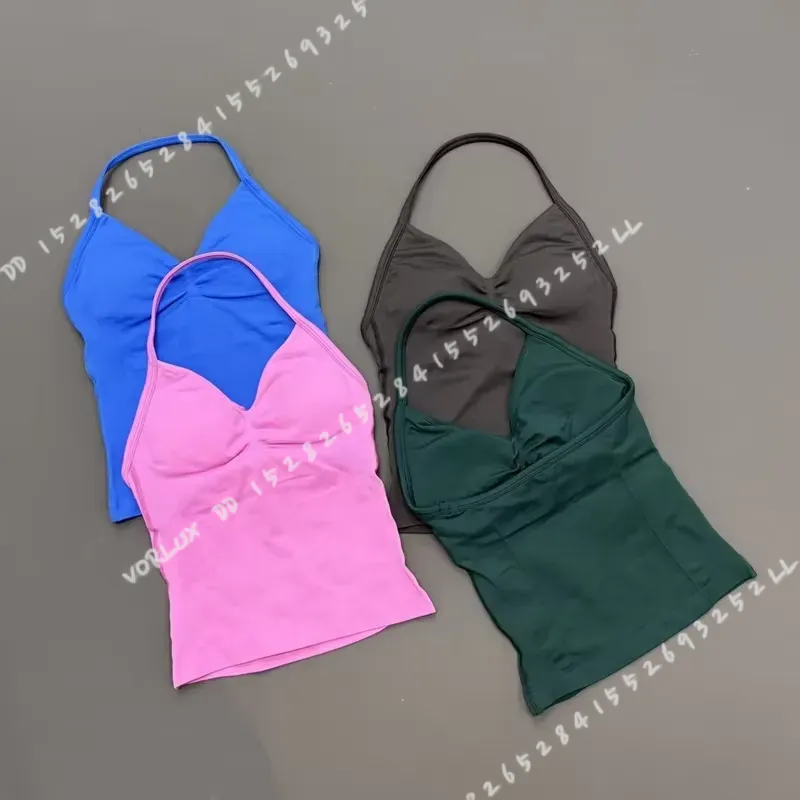 女性用ジムワークアウトタンクトップ、ホルターネック、内蔵ブラ - Bra Top Seamless のレビューと価格