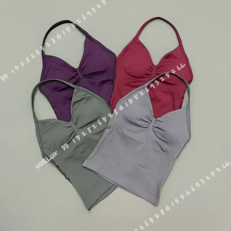 女性用ジムワークアウトタンクトップ、ホルターネック、内蔵ブラ - Bra Top Seamless のレビューと価格