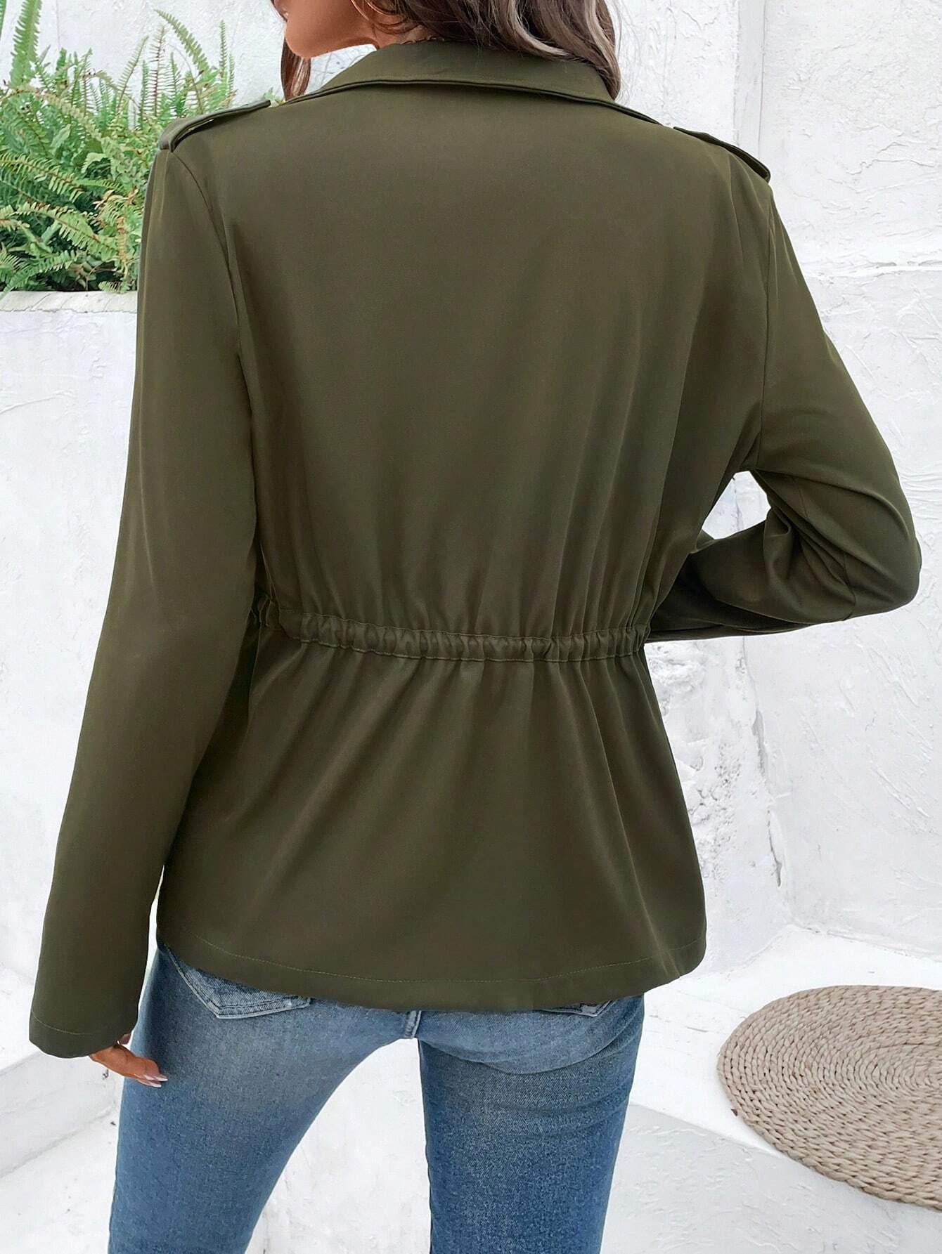 レディース スタンドカラー ショートジャケット 長袖 ドロー - Women'S Fashion Utility Jacket のレビューと価格