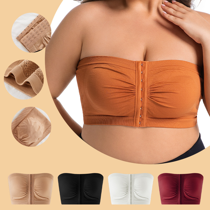 女性用プラスサイズ ストラップレス フロントクロージャー バ - Bra Top Seamless のレビューと価格
