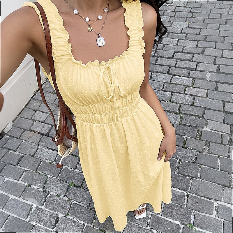 夏のノースリーブスクエアネックドレスフレンチヴィンテージロン - Maxi Dress Boho のレビューと価格