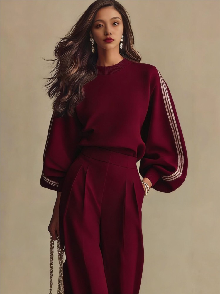 レディース長袖ラウンドネックフーディーセット 2026年春秋 - Wide Leg Palazzo Pants のレビューと価格