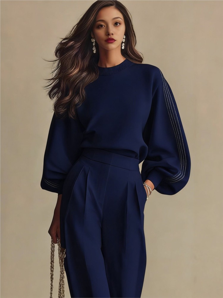 レディース長袖ラウンドネックフーディーセット 2026年春秋 - Wide Leg Palazzo Pants のレビューと価格