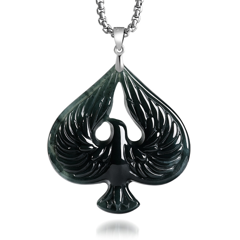S925シルバー天然翡翠ブラックチキンカラースペードペンダン - Women Fashion Necklace のレビューと価格