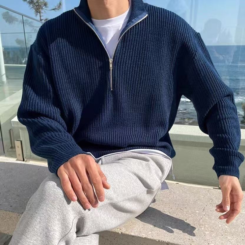 秋と冬のメンズニットジャケット韓国スタイルの新しいハーフジッ - Ribbed Knit Sweater のレビューと価格