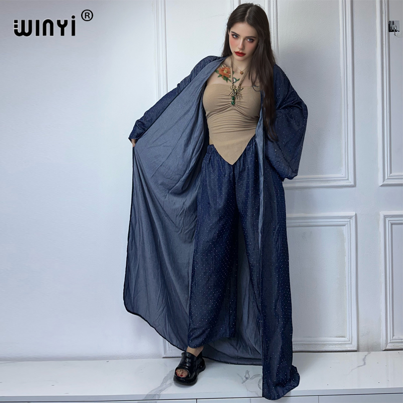 Winyi-女性のホットドリルデニムスーツ、着物の衣装、カー - Women'S Fashion Kimono のレビューと価格