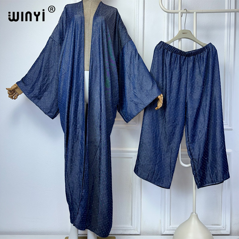 Winyi-女性のホットドリルデニムスーツ、着物の衣装、カー - Women'S Fashion Kimono のレビューと価格