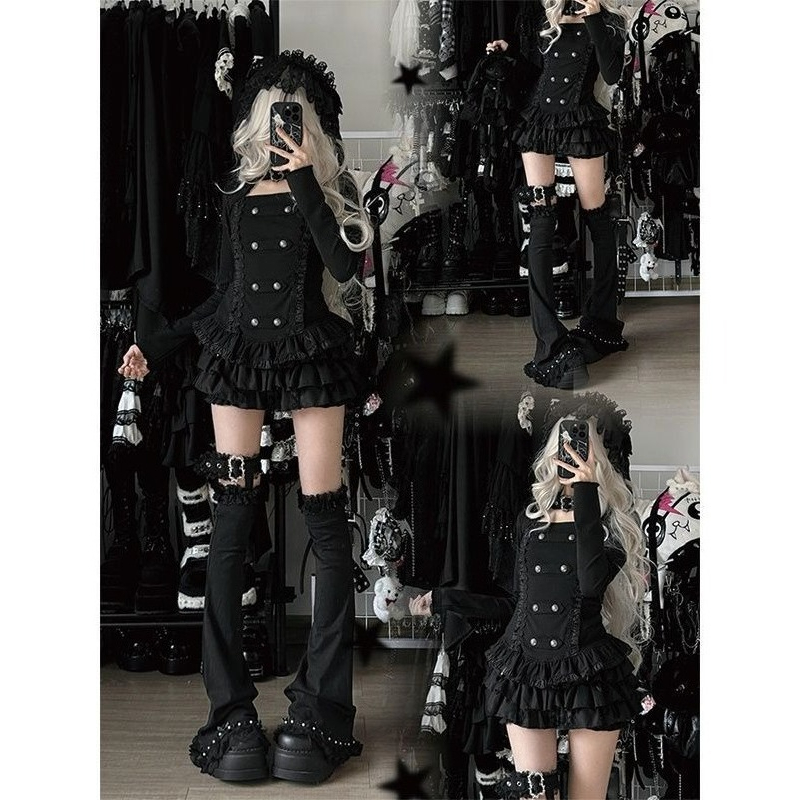 サブカルチャーヴィンテージ長袖ボタンゴシックトップ+ミニソリ - Women'S Fashion Kilt のレビューと価格