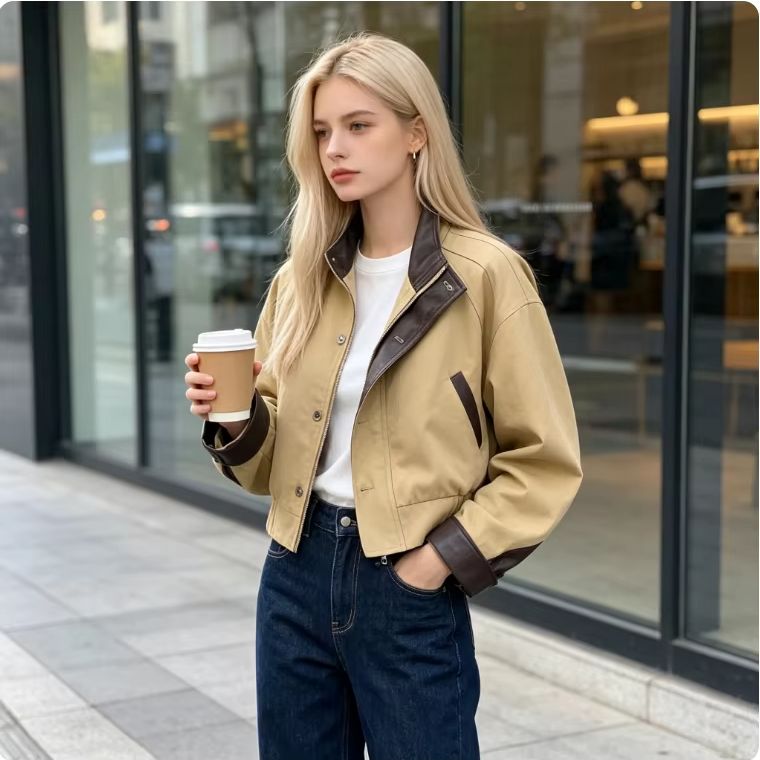 レディース、コントラストカラーのユーティリティジャケット、襟 - Women'S Fashion Utility Jacket のレビューと価格
